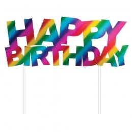 Rainbow Happy Birthday Foil Cake Topper | Rainbow Party Supplies