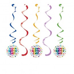 Rainbow Happy Birthday Swirl Decorations (Set of 5) | Rainbow Party Supplies