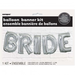Silver Bride Foil Letter Balloon Banner | Wedding/Bridal Shower Balloons Party Supplies