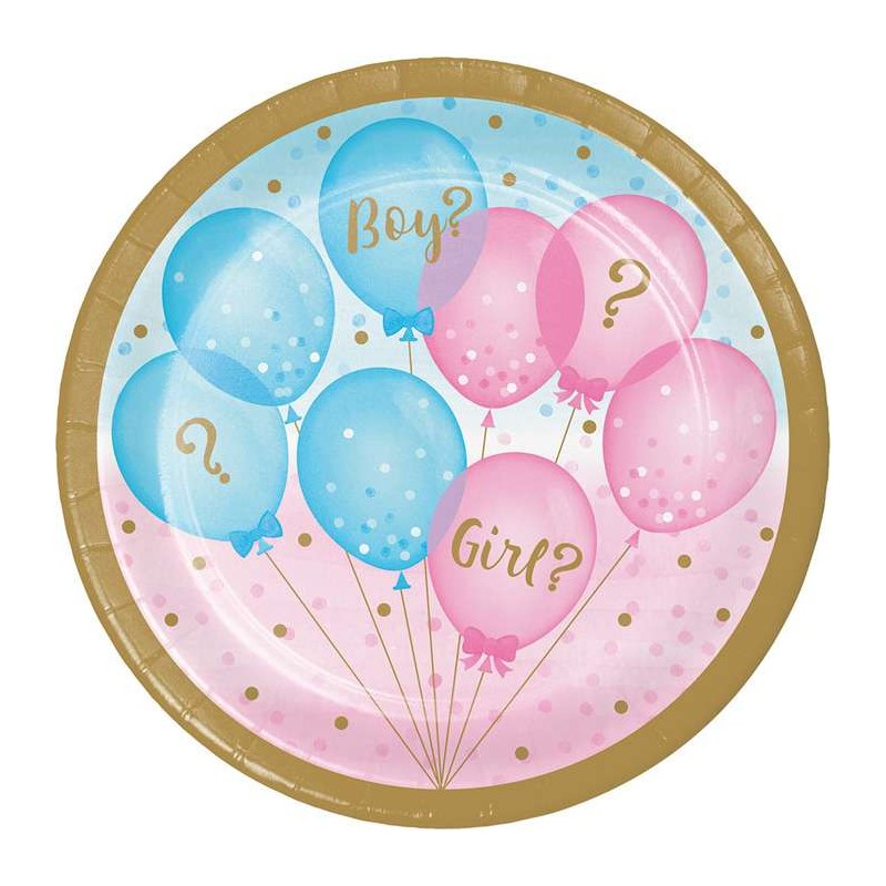 Gender Reveal Balloons Small Plates (Pack of 8) | Gender Reveal Party Supplies