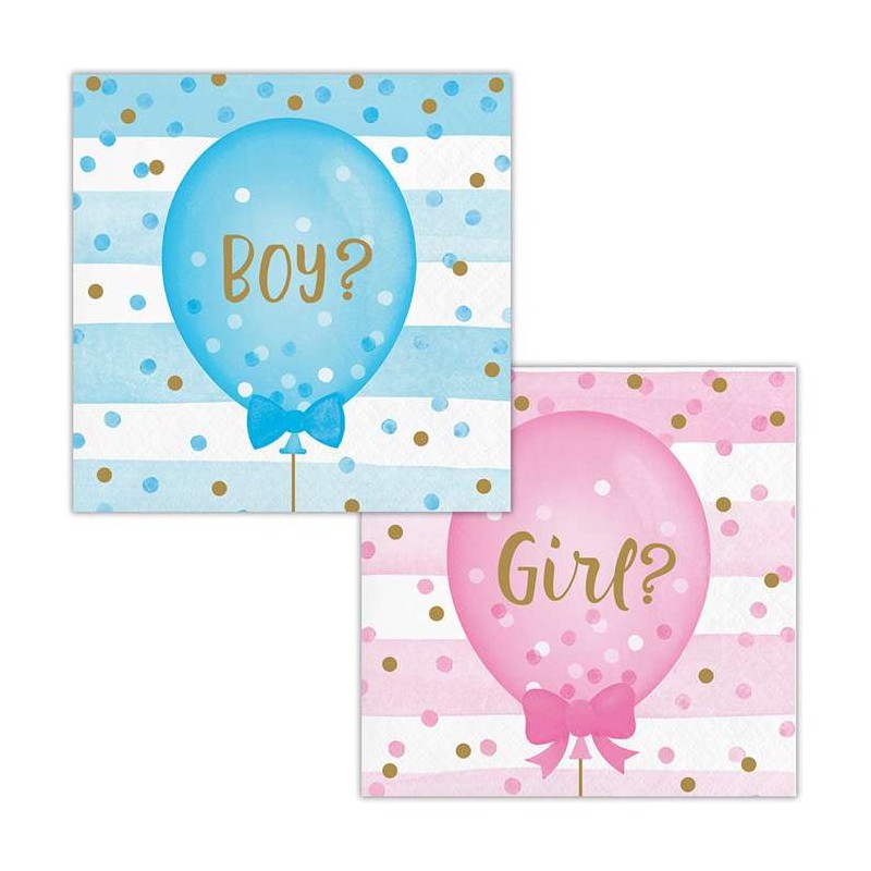 Gender Reveal Balloons Small Napkins (Pack of 16) | Gender Reveal Party Supplies