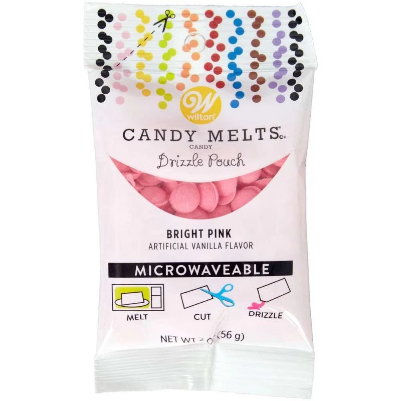 Wilton Bright Pink Candy Melts Drizzle Pouch (56g) | Discontinued Party Supplies