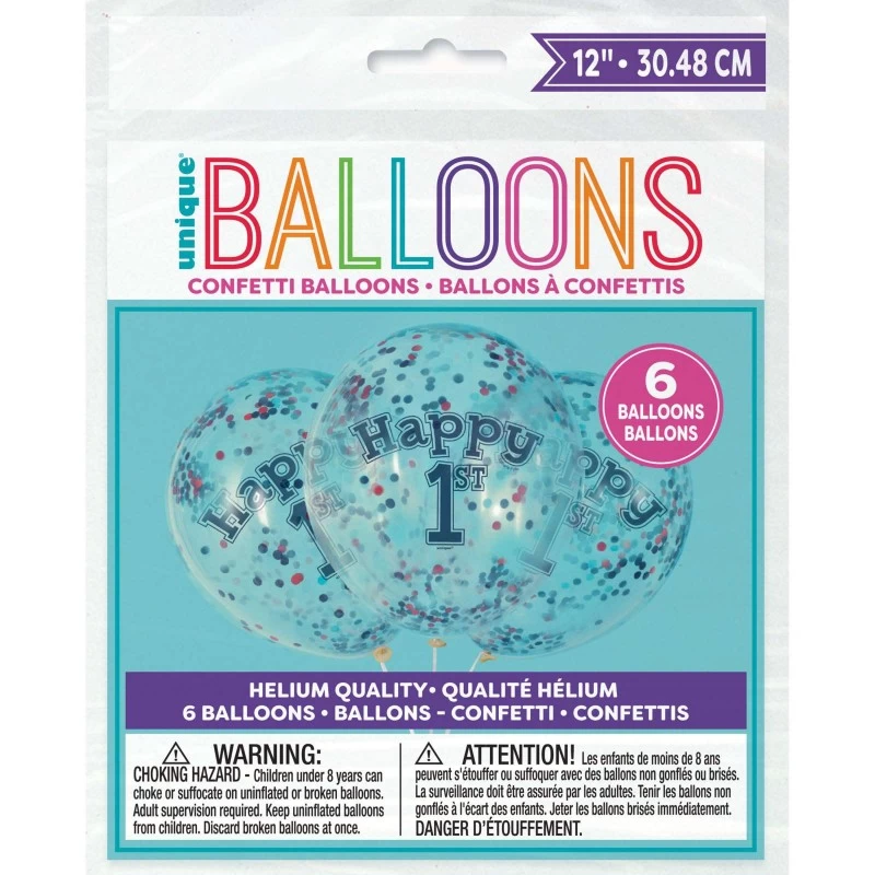Nautical 1st Birthday Confetti Balloons (Pack of 6) | Nautical 1st Birthday Party Supplies