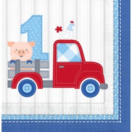 Blue Farmhouse 1st Birthday Large Napkins (Pack of 16) | Blue Farm 1st Birthday Party Supplies