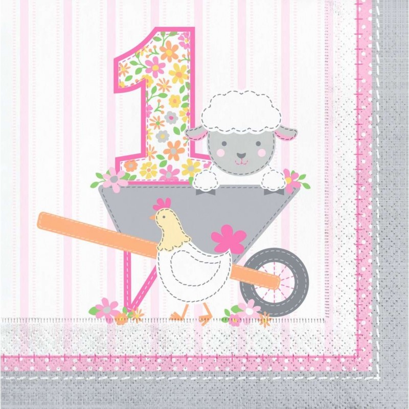Farm 1st Birthday Girl Large Napkins (Pack of 16) | Discontinued Party Supplies