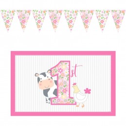 Farm 1st Birthday Girl High Chair Kit | Pink Farmhouse 1st Birthday Party Supplies