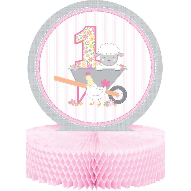 Farm 1st Birthday Girl Honeycomb Centrepiece | Pink Farmhouse 1st Birthday Party Supplies