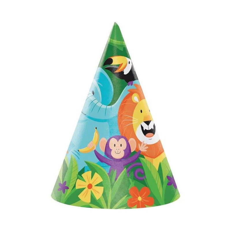 Jungle Safari Party Hats (Pack of 8) | Jungle Animals Party Supplies