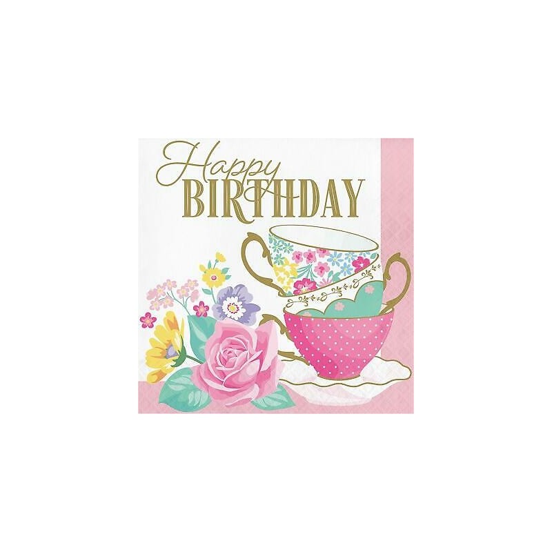 Floral Tea Party Happy Birthday Large Napkins (Pack of 16) | Floral Tea Party Party Supplies