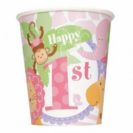 Girls Safari 1st Birthday Paper Cups (Pack of 8) | Girls Jungle 1st Birthday Party Supplies