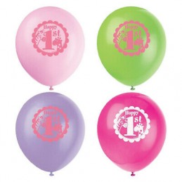 Girls Safari 1st Birthday Balloons (Pack of 8) | Discontinued Party Supplies