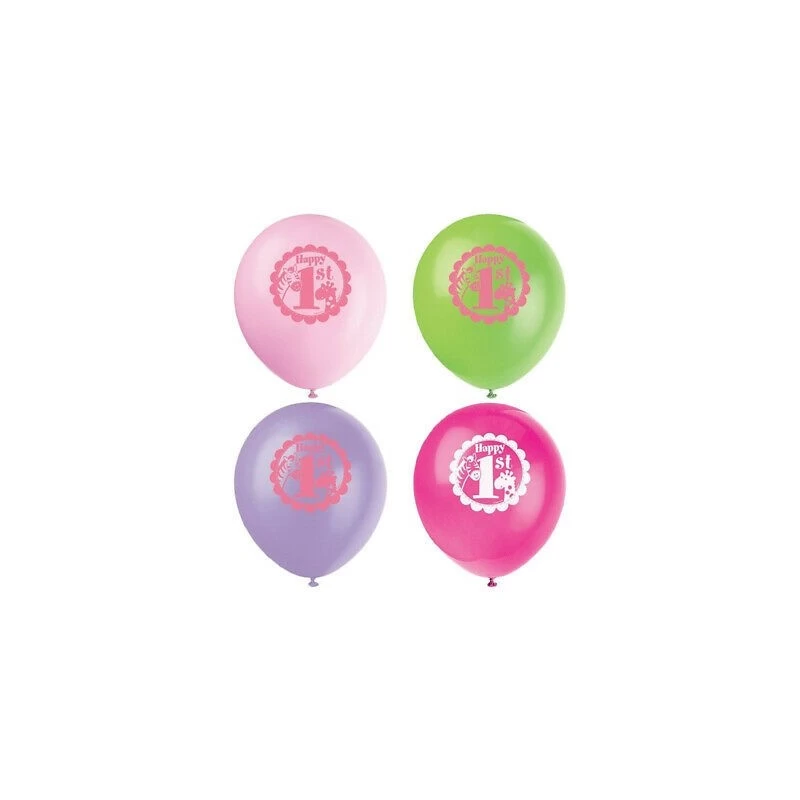 Girls Safari 1st Birthday Balloons (Pack of 8) | Discontinued Party Supplies