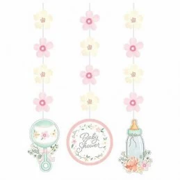 Farmhouse Floral Hanging Decorations (Set of 3) | Floral Baby Girl Party Supplies