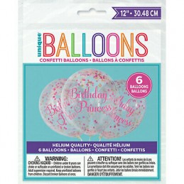 Pink Princess Clear Confetti Balloon (Pack of 6) | Discontinued Party Supplies